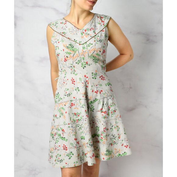 1950s Novelty Print Dress Size Medium 50s Ferns Leaves Print Cotton Day Dress - Picture 9 of 10